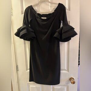 Joseph Ribkoff Black Midi Dress with Ruffled Sleeves